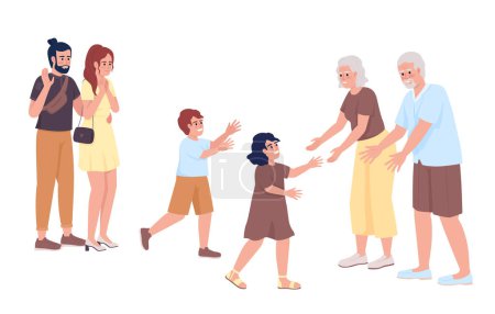 Illustration for Bonding with grandparents semi flat color vector characters. Family meeting. Editable figures. Full body people on white. Simple cartoon style illustration for web graphic design and animation - Royalty Free Image