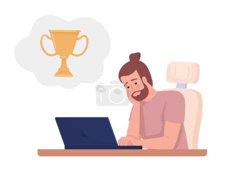 Illustration for Male freelancer fantasizing about achievements semi flat color vector character. Editable figure. Full body person on white. Simple cartoon style illustration for web graphic design and animation - Royalty Free Image