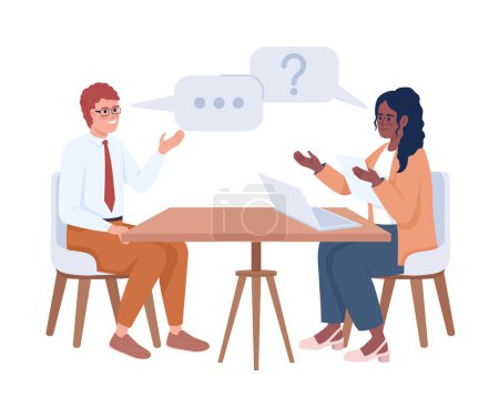 Téléchargez les illustrations : Female interviewer asking potential employee semi flat color vector characters. Editable figures. Full body people on white. Simple cartoon style illustration for web graphic design and animation - en licence libre de droit