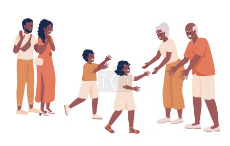 Illustration for Siblings visiting grandparents for weekend semi flat color vector characters. Editable figures. Full body people on white. Simple cartoon style illustration for web graphic design and animation - Royalty Free Image