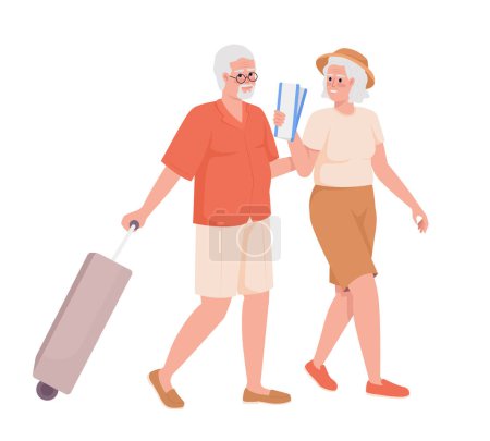 Ilustración de Older couple going on vacation abroad semi flat color vector characters. Editable figures. Full body people on white. Simple cartoon style illustration for web graphic design and animation - Imagen libre de derechos