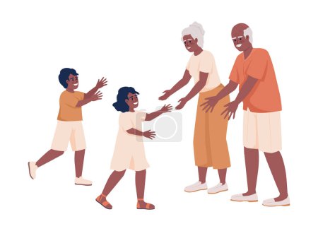 Illustration for Happy grandparents greeting grandchildren semi flat color vector characters. Editable figures. Full body people on white. Simple cartoon style illustration for web graphic design and animation - Royalty Free Image