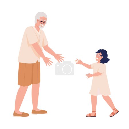 Illustration for Grandpa extending hands to female child semi flat color vector characters. Editable figures. Full body people on white. Simple cartoon style illustration for web graphic design and animation - Royalty Free Image
