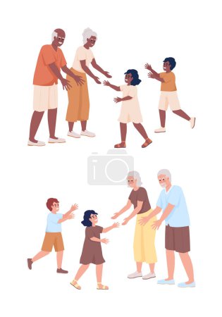Illustration for Grandparents with grandchildren semi flat color vector characters set. Editable figures. Full body people on white. Simple cartoon style illustration pack for web graphic design and animation - Royalty Free Image