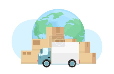 Vektor für Delivery parcels with cargo van flat concept vector illustration. Editable 2D cartoon scene on white for web design. Freight transportation creative idea for website, mobile, presentation - Lizenzfreies Bild
