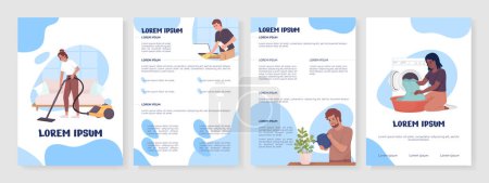 Téléchargez les illustrations : Household chores flat vector brochure template. Domestic work booklet, leaflet printable color designs. Editable magazine page, reports kit with text space. Nerko One, Quicksand, Comfortaa fonts used - en licence libre de droit
