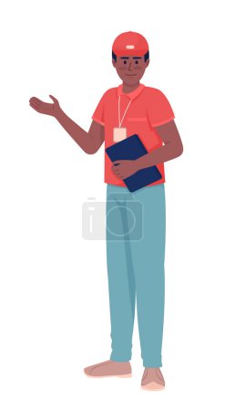Illustration for Professional male courier with tablet semi flat color vector character. Editable figure. Full body person on white. Simple cartoon style illustration for web graphic design and animation - Royalty Free Image
