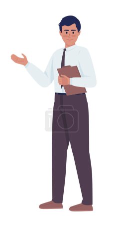 Téléchargez les illustrations : Qualified male office manager with tablet semi flat color vector character. Editable figure. Full body person on white. Simple cartoon style illustration for web graphic design and animation - en licence libre de droit