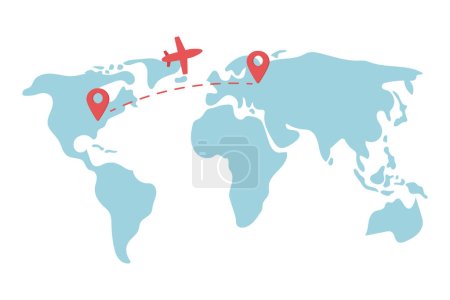 Illustration for Aircraft route on map flat concept vector illustration. Editable 2D cartoon scene on white for web design. Airplane flight from one location to another creative idea for website, mobile, presentation - Royalty Free Image