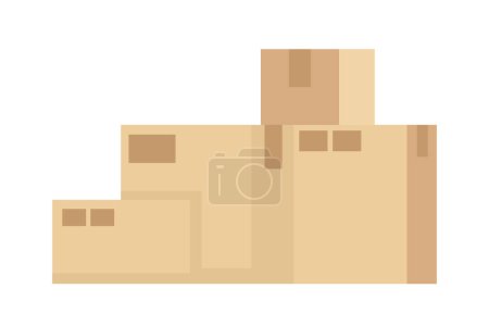 Téléchargez les illustrations : Cardboard boxes pile for moving and delivery semi flat color vector objects. Editable items. Full sized elements on white. Simple cartoon style illustration for web graphic design and animation - en licence libre de droit