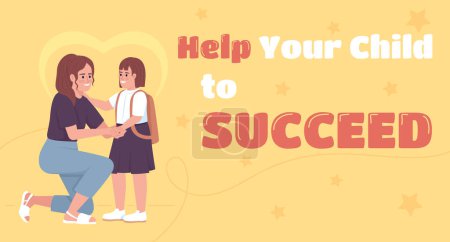 Téléchargez les illustrations : Help child to succeed in school flat vector banner template. Parent support. Back-to-school motivation poster, leaflet printable color designs. Editable flyer page with text space. Titan One font used - en licence libre de droit