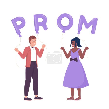 Illustration for Friends celebrating prom night and dancing semi flat color vector characters. Editable figures. Full body people on white. Simple cartoon style illustration for web graphic design and animation - Royalty Free Image
