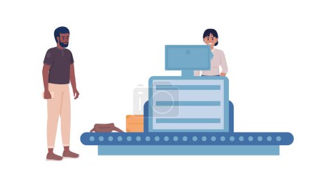 Illustration for Male passenger going through checkpoint security semi flat color vector characters. Editable figures. Full body people on white. Simple cartoon style illustration for web graphic design and animation - Royalty Free Image