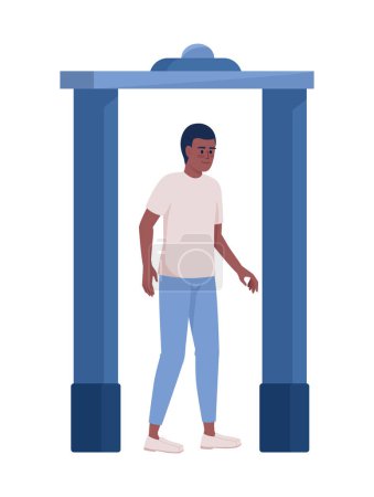 Illustration for Boy walking through airport security checkpoint semi flat color vector character. Editable figure. Full body person on white. Simple cartoon style illustration for web graphic design and animation - Royalty Free Image