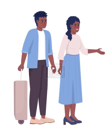 Illustration for Couple going on vacation together semi flat color vector characters. Waiting to board. Editable full body people on white. Simple cartoon style illustration for web graphic design and animation - Royalty Free Image