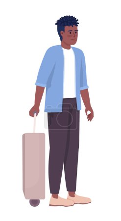 Illustration for Young male passenger with suitcase semi flat color vector character. Modern guy. Editable figure. Full body person on white. Simple cartoon style illustration for web graphic design and animation - Royalty Free Image