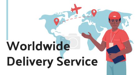 Illustration for Worldwide delivery service flat vector banner template. Shipping internationally poster, leaflet printable color designs. Editable flyer page with text space. Palanquin Dark Regular font used - Royalty Free Image