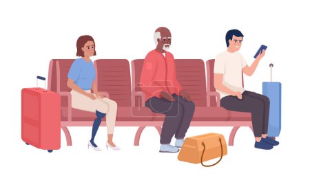 Illustration for Passengers spending time in airport lounge semi flat color vector characters. Editable figures. Full body people on white. Simple cartoon style illustration for web graphic design and animation - Royalty Free Image