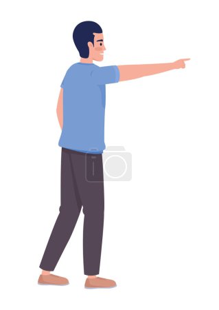 Ilustración de Man in casual clothes showing direction with finger semi flat color vector character. Editable full body person on white. Simple cartoon style illustration for web graphic design and animation - Imagen libre de derechos