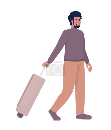 Illustration for Male passenger with trolley bag going on boarding semi flat color vector character. Editable figure. Full body person on white. Simple cartoon style illustration for web graphic design and animation - Royalty Free Image