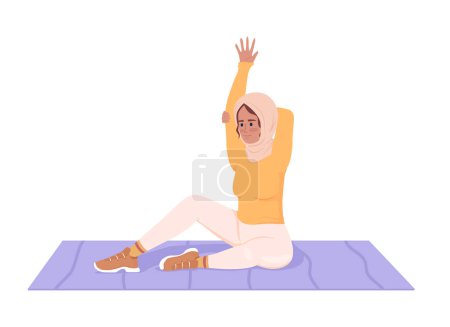 Illustration for Woman doing upper-body stretches on mat semi flat color vector character. Editable figure. Full body person on white. Simple cartoon style illustration for web graphic design and animation - Royalty Free Image