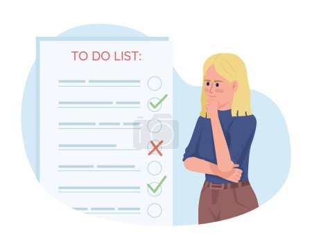 Illustration for Prioritizing tasks in list flat concept vector illustration. Editable 2D cartoon character on white for web design. Agenda planning creative idea for website, mobile. Quicksand Medium font used - Royalty Free Image