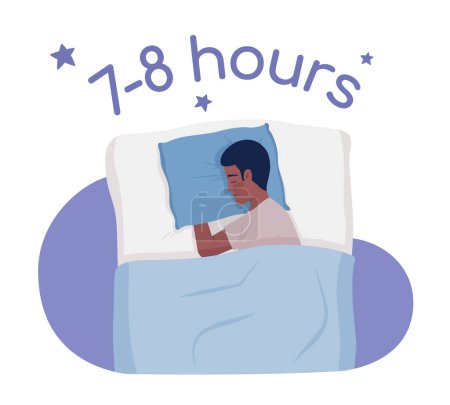 Illustration for Good-quality sleep 2D vector isolated illustration. Man embracing soft pillow flat character on cartoon background. Colorful editable scene for mobile, website, presentation. Comfortaa Bold font used - Royalty Free Image