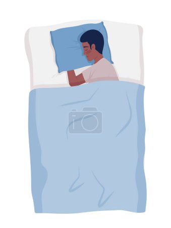 Téléchargez les illustrations : Young man sleeping on side comfortably semi flat color vector character. Editable figure. Full body person on white. Simple cartoon style illustration for web graphic design and animation - en licence libre de droit
