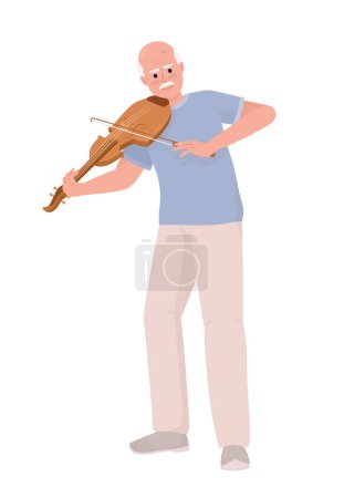 Téléchargez les illustrations : Elderly man playing violin musical instrument semi flat color vector character. Editable figure. Full body person on white. Simple cartoon style illustration for web graphic design and animation - en licence libre de droit
