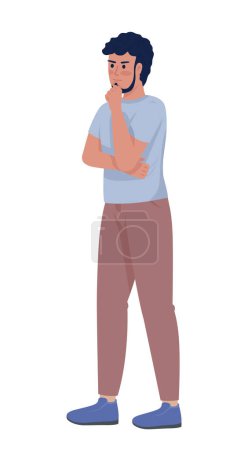 Illustration for Frowning bearded man thinking about decision semi flat color vector character. Editable figure. Full body person on white. Simple cartoon style illustration for web graphic design and animation - Royalty Free Image