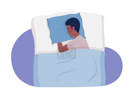 Téléchargez les illustrations : Young man embracing soft pillow while napping semi flat color vector character. Editable figure. Half body person on white. Simple cartoon style illustration for web graphic design and animation - en licence libre de droit