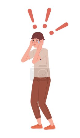 Illustration for Emotional worried boy holding head in hands semi flat color vector character. Editable figure. Full body person on white. Simple cartoon style illustration for web graphic design and animation - Royalty Free Image