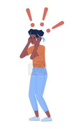 Téléchargez les illustrations : Anxious girl frozen in fear semi flat color vector character. Editable figure. Distressed situation. Full body person on white. Simple cartoon style illustration for web graphic design and animation - en licence libre de droit