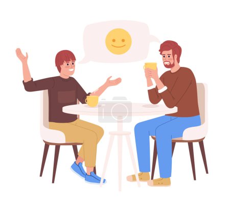 Téléchargez les illustrations : Teenage boy having good conversation with father semi flat color vector characters. Editable figures. Full body people on white. Simple cartoon style illustration for web graphic design and animation - en licence libre de droit