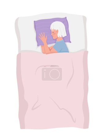 Illustration for Elderly woman lying on bed comfortably semi flat color vector character. Editable figure. Full body person on white. Simple cartoon style illustration for web graphic design and animation - Royalty Free Image