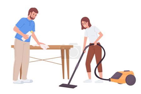 Téléchargez les illustrations : Father and daughter doing housework together semi flat color vector characters. Editable figures. Full body people on white. Simple cartoon style illustration for web graphic design and animation - en licence libre de droit