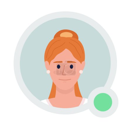 Illustration for Pretty ginger haired girl flat vector avatar icon with green dot. Editable default persona for UX, UI design. Profile character picture with online status indicator. Colorful messaging app user badge - Royalty Free Image