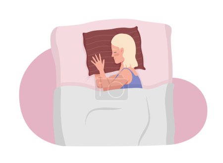 Illustration for Young woman cuddling striped pillow while sleeping semi flat color vector character. Editable figure. Half body person on white. Simple cartoon style illustration for web graphic design and animation - Royalty Free Image