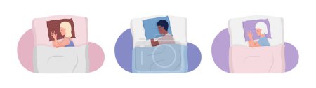 Illustration for Side sleepers hugging pillows semi flat color vector characters set. Editable figures. Half body people on white. Simple cartoon style illustration pack for web graphic design and animation - Royalty Free Image