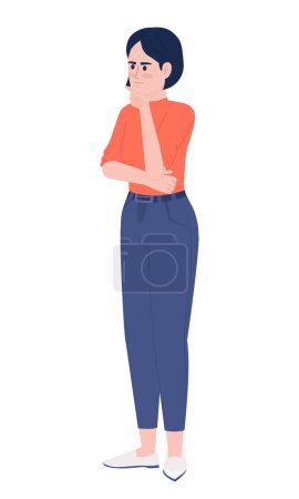 Illustration for Serious woman thinking about problem semi flat color vector character. Editable figure. Full body person on white. Simple cartoon style illustration for web graphic design and animation - Royalty Free Image