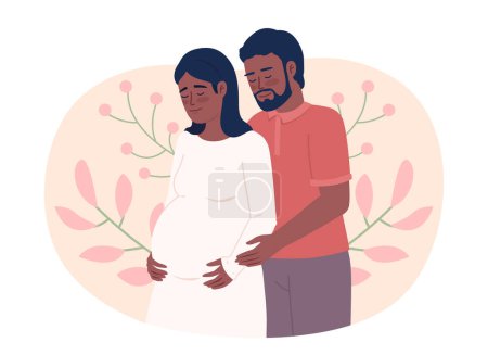 Illustration for Pregnant couple flat concept vector spot illustration. Editable 2D cartoon characters on white for web design. Husband embracing expectant wife from behind creative idea for website, mobile, magazine - Royalty Free Image