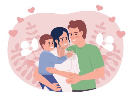 Illustration for Mom, dad and son bonding flat concept vector spot illustration. Editable 2D cartoon characters on white for web design. Happy young parents with small boy creative idea for website, mobile, magazine - Royalty Free Image