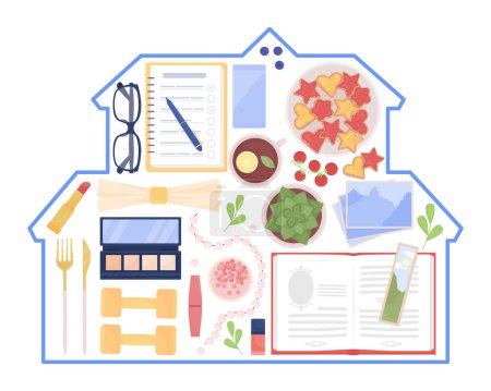 Illustration for Organizing stuff in home flat concept vector spot illustration. Decluttering. Editable 2D cartoon image on white for web design. Tidying up house creative idea for website, mobile, magazine - Royalty Free Image