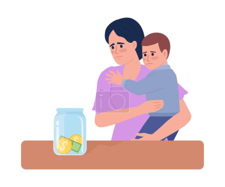 Illustration for Woman with toddler anxious over financial situation semi flat color vector characters. Editable people on white. Simple cartoon style spot illustration for web graphic design and animation - Royalty Free Image
