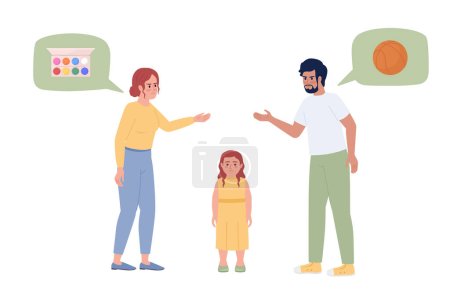 Ilustración de Parents fighting over daughter hobby semi flat color vector characters. Editable figures. Full body people on white. Simple cartoon style spot illustration for web graphic design and animation - Imagen libre de derechos