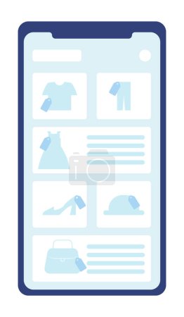 Illustration for Online clothing store webpage on mobile phone screen semi flat color vector object. Editable icon. Full sized item on white. Simple cartoon style spot illustration for web graphic design and animation - Royalty Free Image