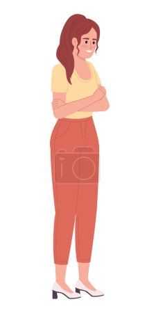 Téléchargez les illustrations : Smiling woman with crossed hands semi flat color vector character. Editable figure. Full body person on white. Simple cartoon style spot illustration for web graphic design and animation - en licence libre de droit