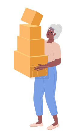 Ilustración de Shocked elderly lady carrying moving boxes semi flat color vector character. Editable figure. Full body person on white. Simple cartoon style spot illustration for web graphic design and animation - Imagen libre de derechos