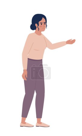 Téléchargez les illustrations : Displeased woman stretching arm in disagree semi flat color vector character. Editable figure. Full body person on white. Simple cartoon style spot illustration for web graphic design and animation - en licence libre de droit