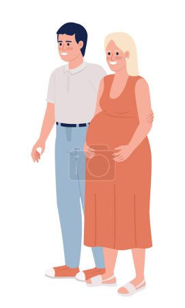 Ilustración de Smiling father standing with pregnant wife semi flat color vector characters. Editable figures. Full body people on white. Simple cartoon style spot illustration for web graphic design and animation - Imagen libre de derechos